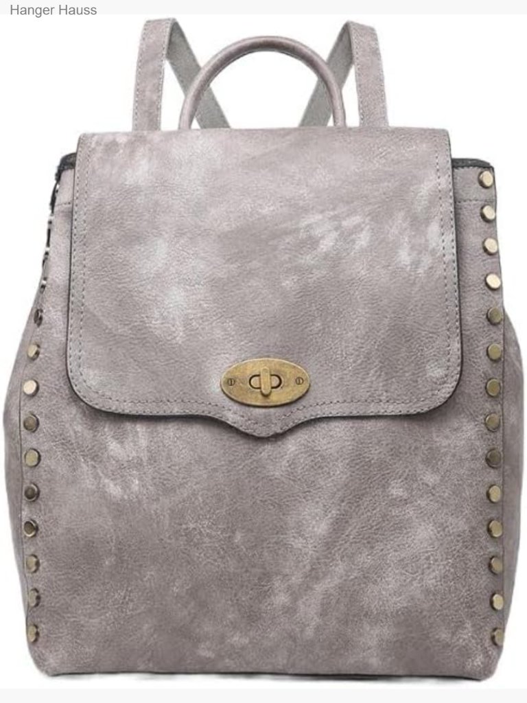 Medium Grey Vegan Leather Backpack With Twist Lock, Convertible Crossbody, 2